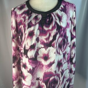 Dana Buchman Pink and Black Floral Blouse size Large